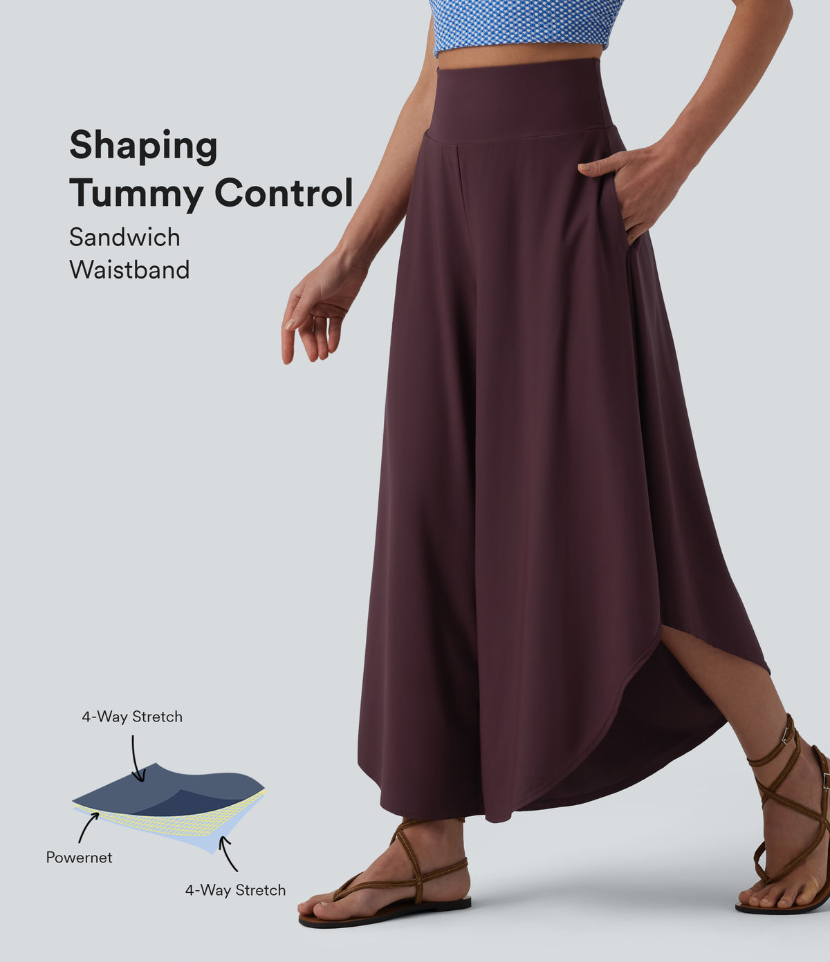 High Waisted Tummy Control Ruffle Hem Baggy Trousers with Pockets — Fig — view 1
