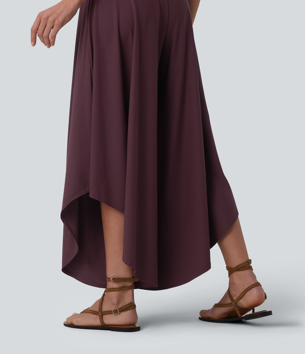 High Waisted Tummy Control Ruffle Hem Baggy Trousers with Pockets — Fig — view 5