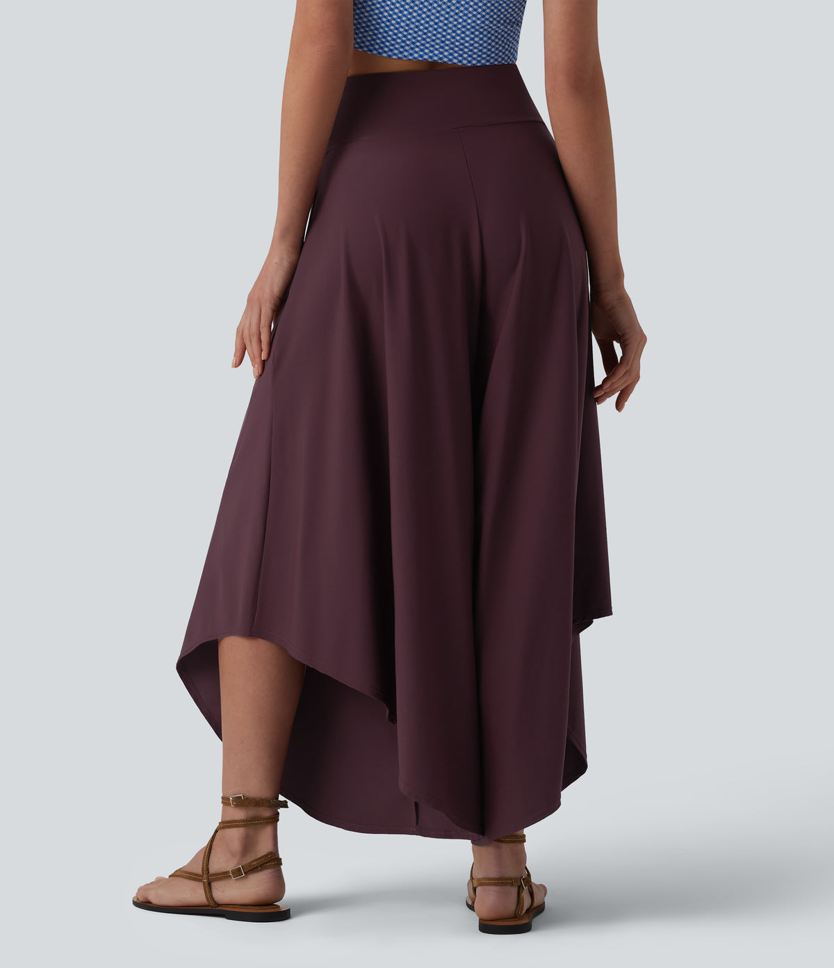 High Waisted Tummy Control Ruffle Hem Baggy Trousers with Pockets — Fig — view 2