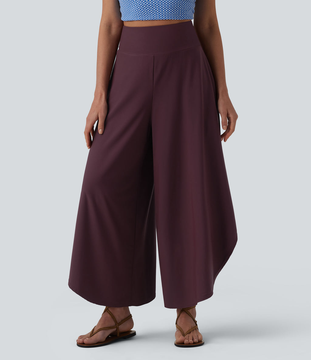 High Waisted Tummy Control Ruffle Hem Baggy Trousers with Pockets — Fig — view 3