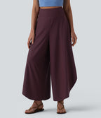 High Waisted Tummy Control Ruffle Hem Baggy Trousers with Pockets — Fig — view 3