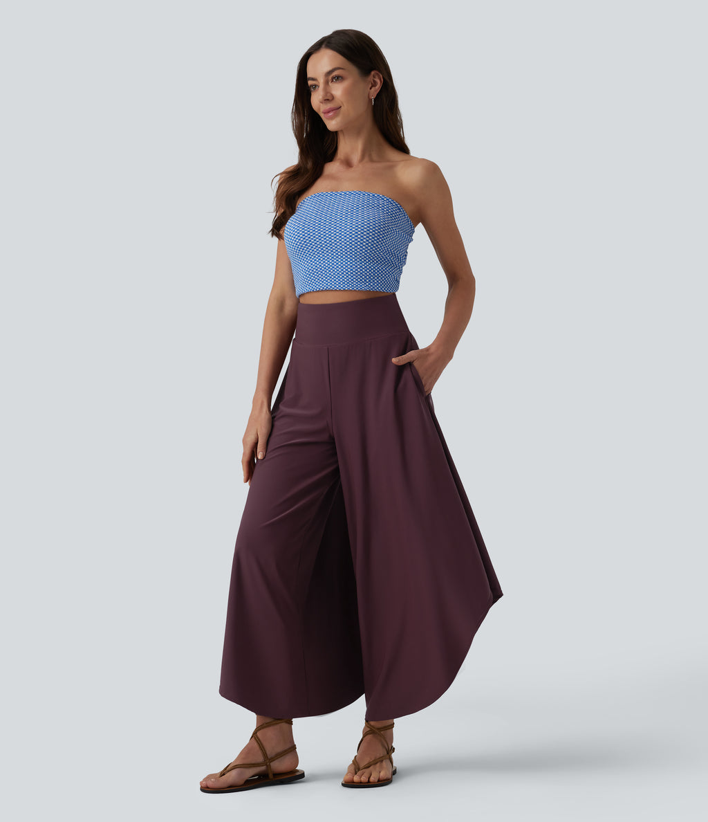 High Waisted Tummy Control Ruffle Hem Baggy Trousers with Pockets — Fig — view 6