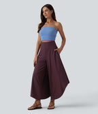High Waisted Tummy Control Ruffle Hem Baggy Trousers with Pockets — Fig — view 6