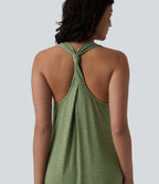 U Neck Flowy Maxi Casual Dress — Light Green Floral Yarn — view 4