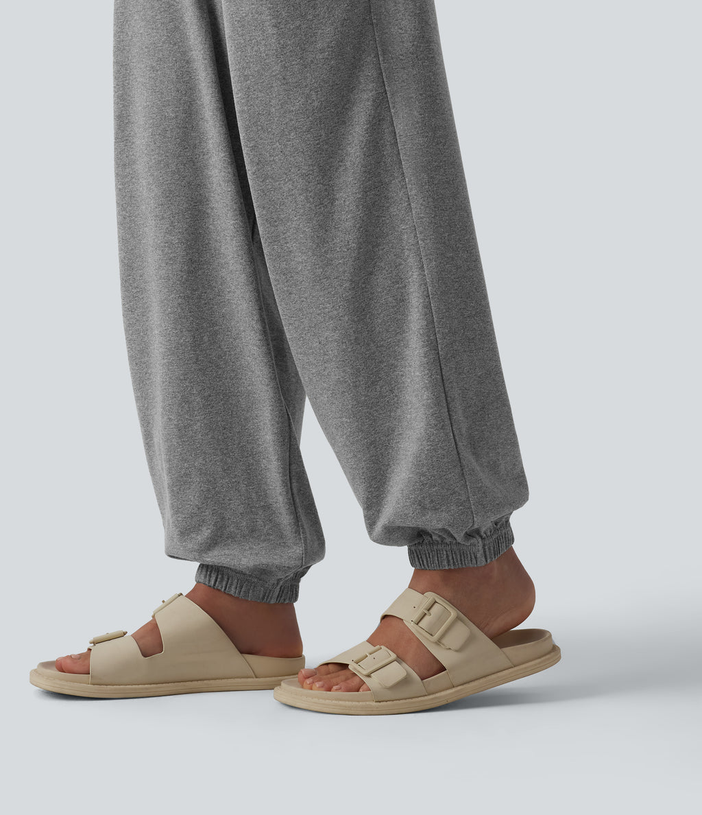 High Waisted Drawstring Wide Leg Casual Joggers with Pockets — Fog Gray — view 5