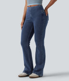 Mid Rise Tummy Control Flare Casual Jeans with Pockets — Estate Blue Denim — view 3