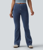 Mid Rise Tummy Control Flare Casual Jeans with Pockets — Estate Blue Denim — view 2
