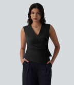 V Neck Sleeveless Work Blouse — Black — view 6