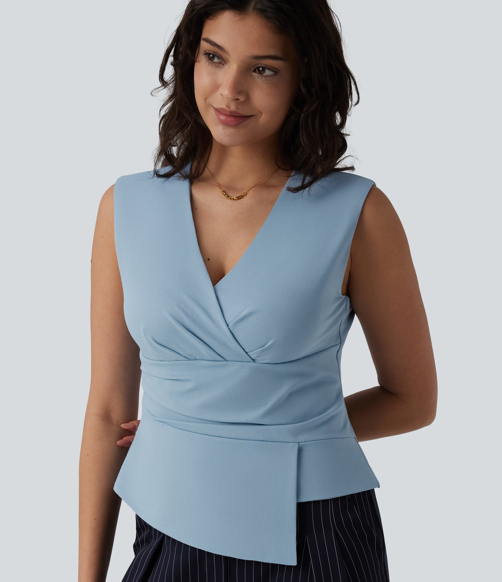 V Neck Sleeveless Work Blouse — Angel Falls — view 4