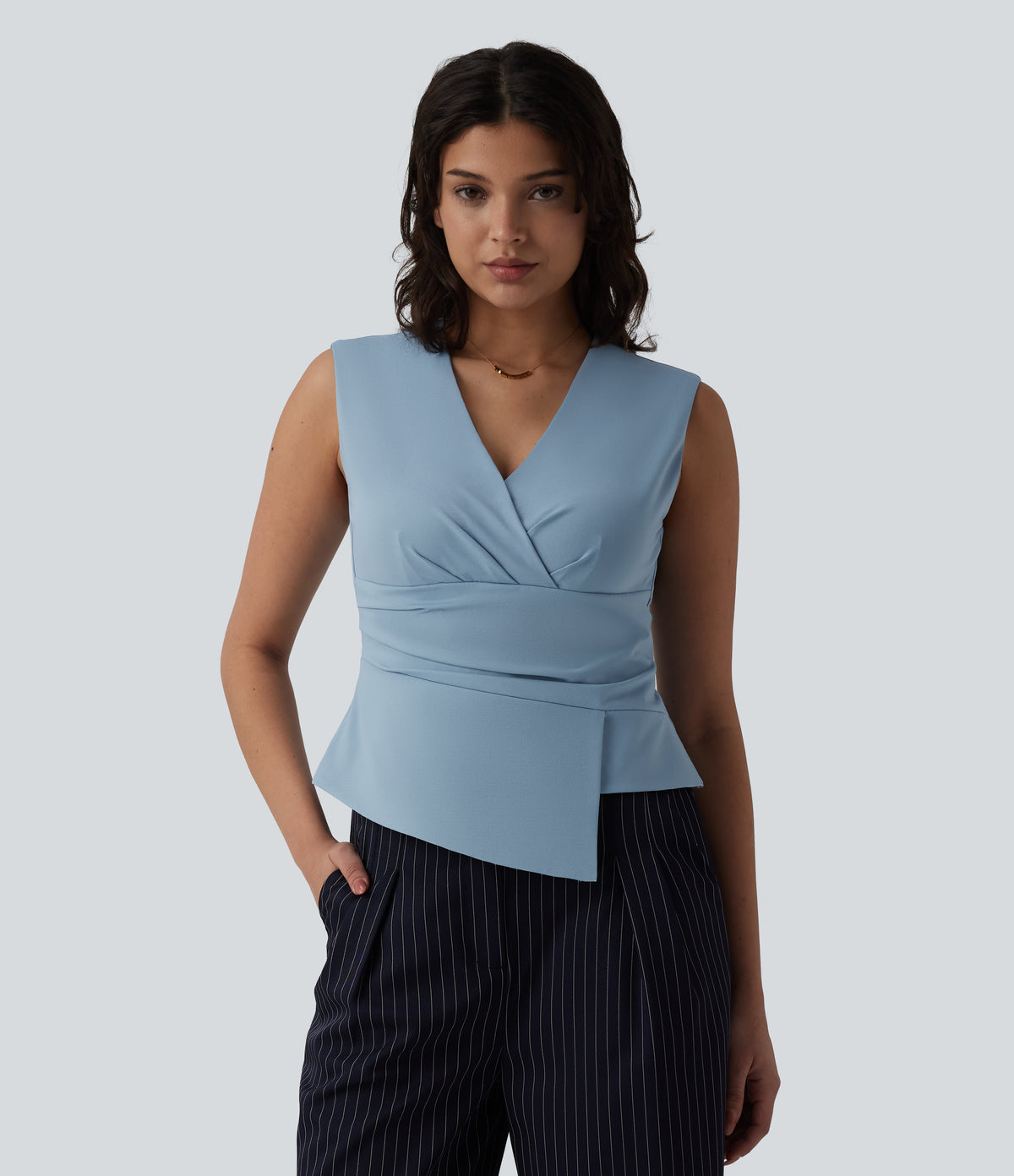 V Neck Sleeveless Work Blouse — Angel Falls — view 1