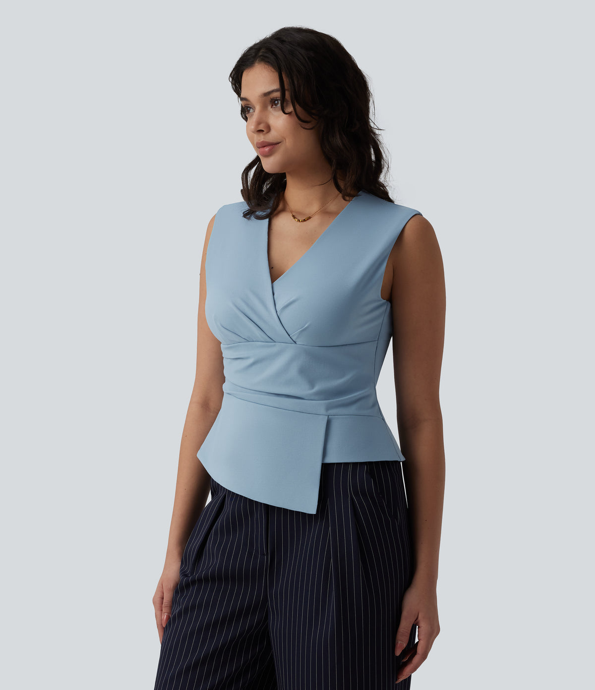 V Neck Sleeveless Work Blouse — Angel Falls — view 3