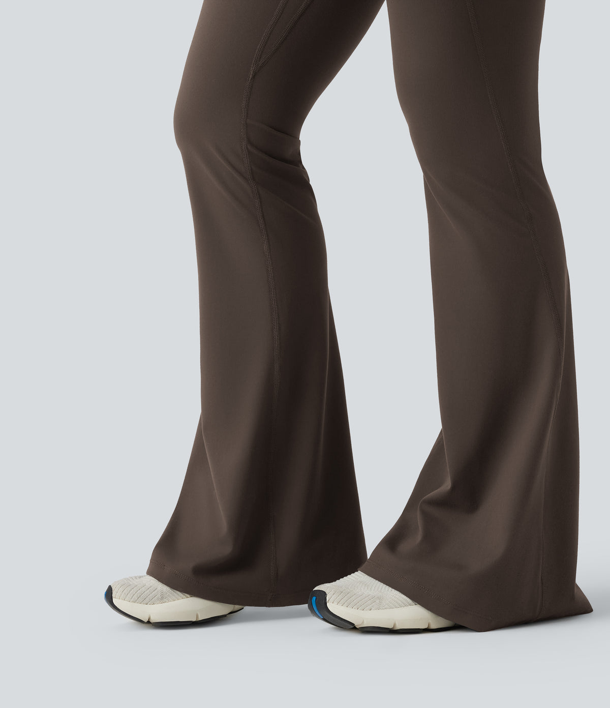 High Waisted Scrunch Butt Lifting Tummy Control Shaping Yoga Flare Leggings with Pockets — Hot Fudge — view 4