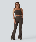 High Waisted Scrunch Butt Lifting Tummy Control Shaping Yoga Flare Leggings with Pockets — Hot Fudge — view 5
