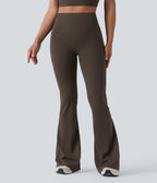 High Waisted Scrunch Butt Lifting Tummy Control Shaping Yoga Flare Leggings with Pockets — Hot Fudge — view 3