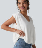 V Neck Sleeveless Casual Top — Jasmine White — view 4