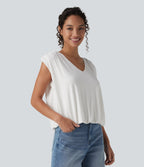 V Neck Sleeveless Casual Top — Jasmine White — view 1
