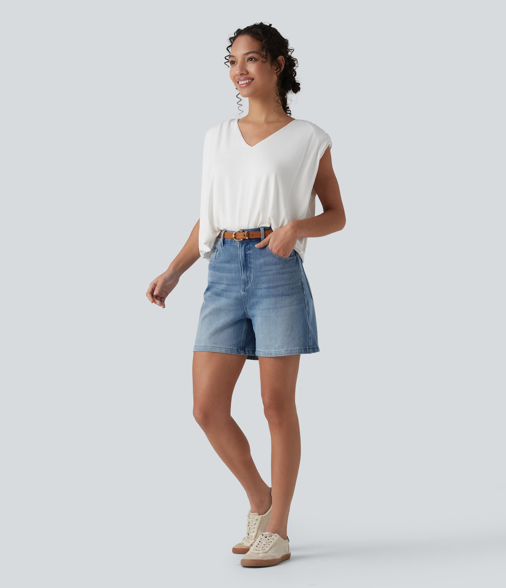 V Neck Sleeveless Casual Top — Jasmine White — view 6
