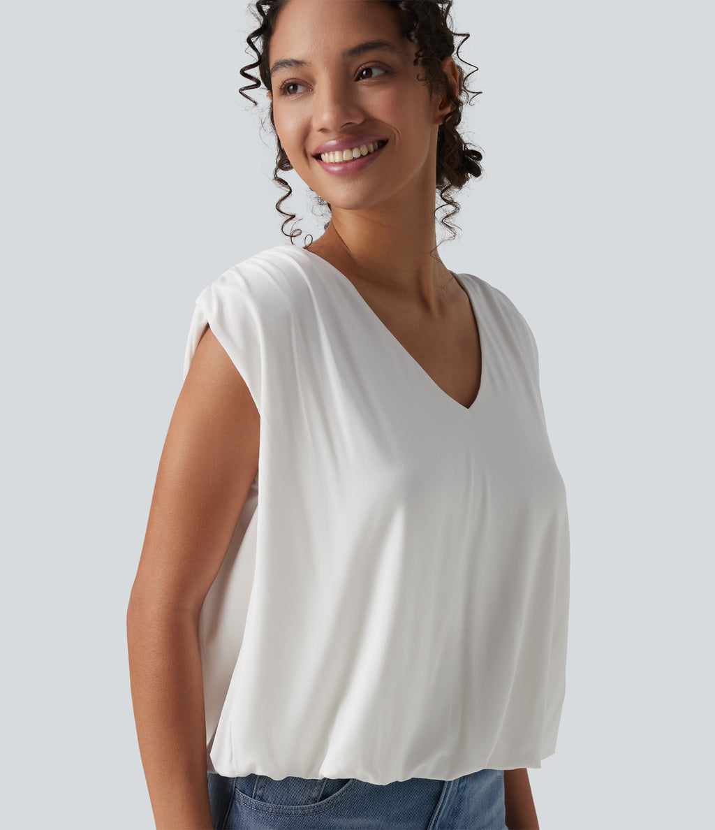 V Neck Sleeveless Casual Top — Jasmine White — view 5