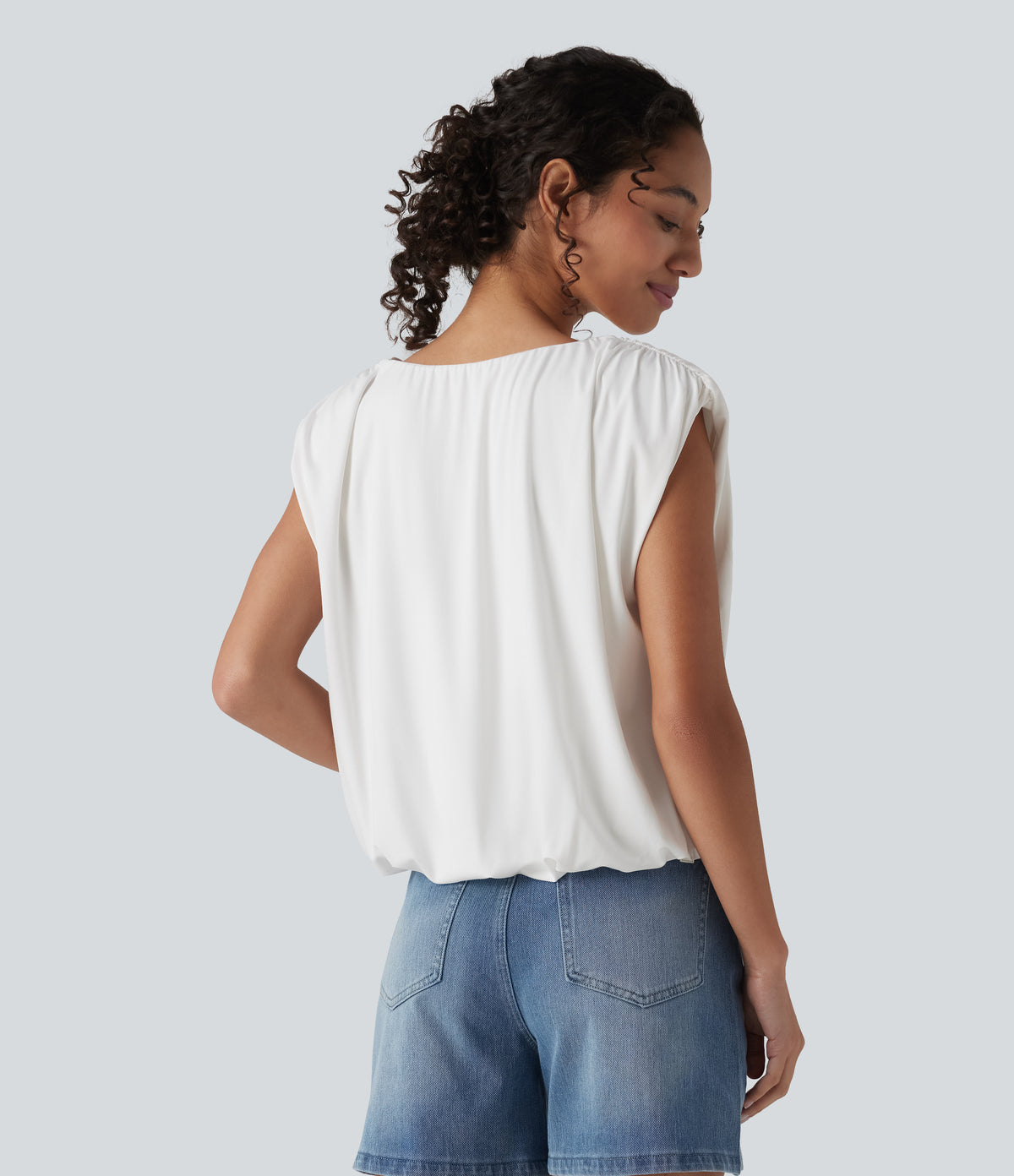 V Neck Sleeveless Casual Top — Jasmine White — view 2