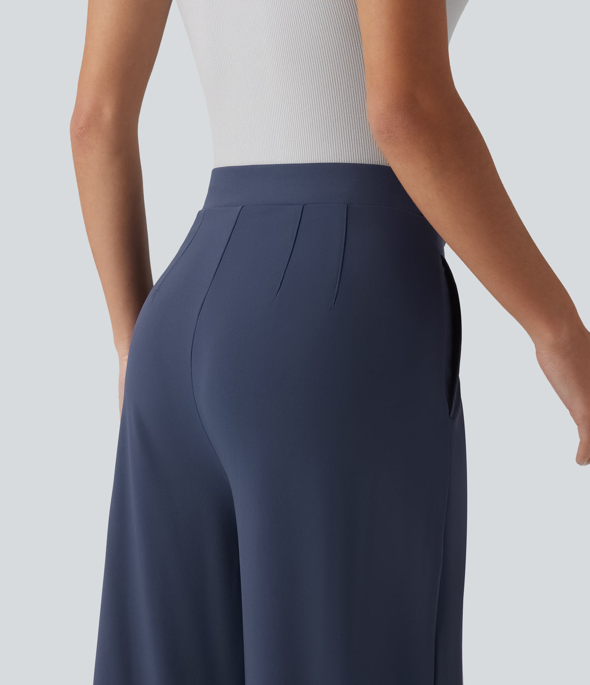 Asymmetric Mid Rise Flare Work Trousers with Pockets — Mood Indigo — view 5