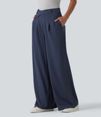 Asymmetric Mid Rise Flare Work Trousers with Pockets — Mood Indigo — view 3