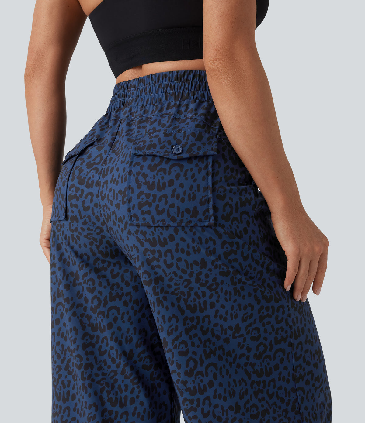 Mid Rise Leopard Print Dance Trousers with Pockets — Midnight Leopard — view 4