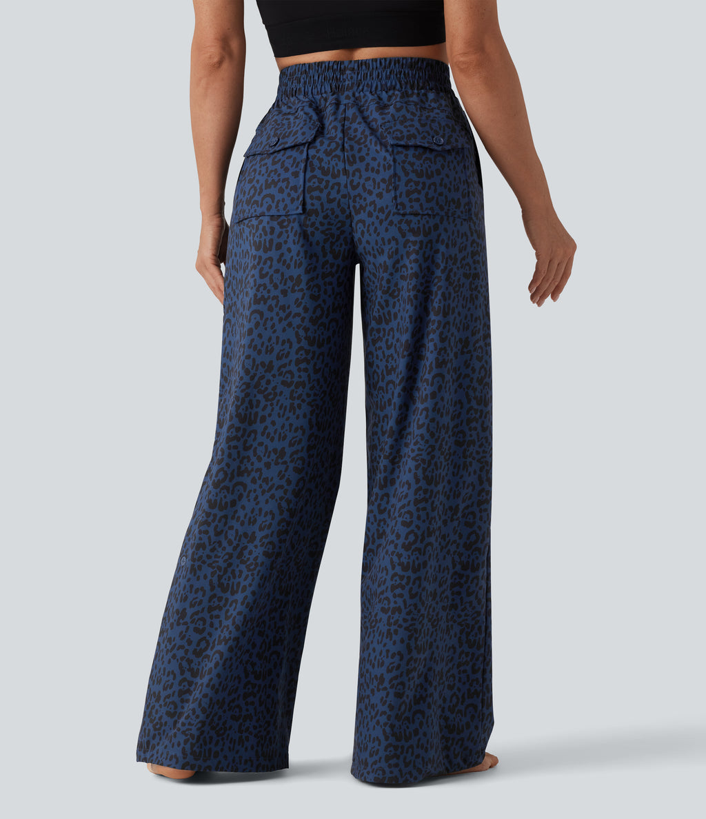 Mid Rise Leopard Print Dance Trousers with Pockets — Midnight Leopard — view 1