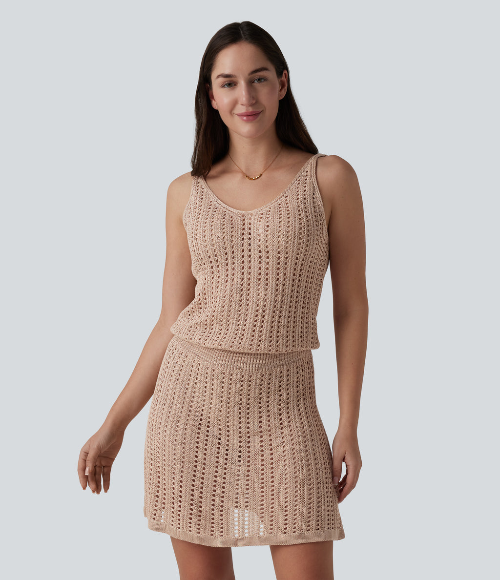 V Neck Jumper Knit Mini Slip Dress — Smoke Gray — view 1