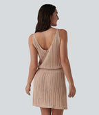V Neck Jumper Knit Mini Slip Dress — Smoke Gray — view 2