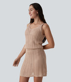V Neck Jumper Knit Mini Slip Dress — Smoke Gray — view 3