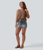 V Neck Waffle Casual Tank Top — Burro — view 5