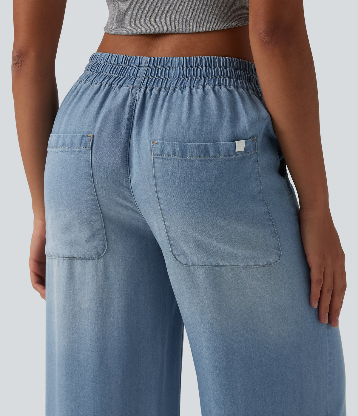 Mid Rise Draped Wide Leg Casual Jeans with Pockets — Baltic Sea Blue Denim — view 4