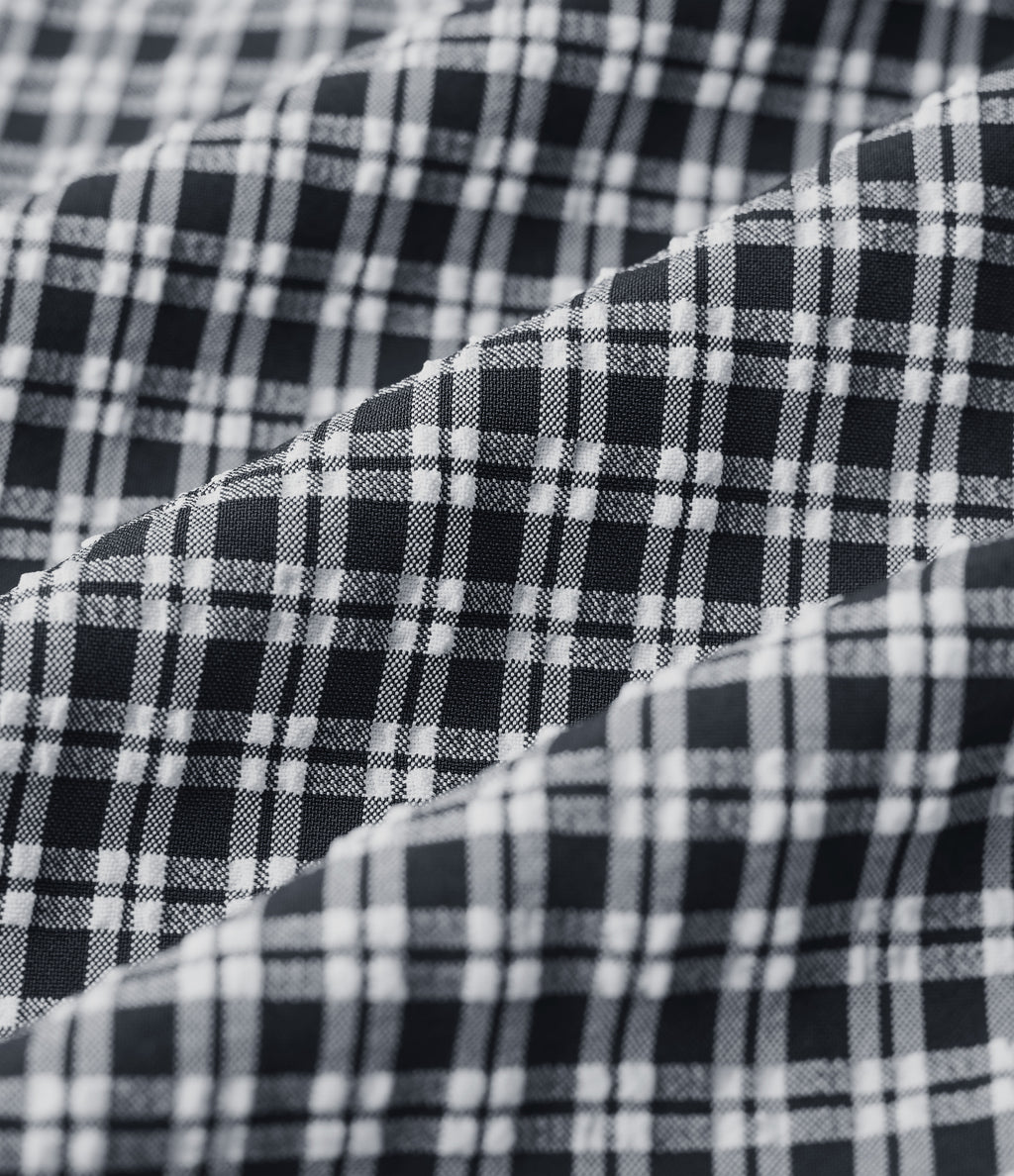 Mid Rise Drawstring Straight Leg Gingham Casual Trousers with Pockets — Monochrome Check — view 7