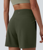 High Waisted Tummy Control Yoga Shorts 5'' with Pockets — Deep Woodland Green — view 3