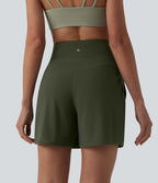 High Waisted Tummy Control Yoga Shorts 5'' with Pockets — Deep Woodland Green — view 6