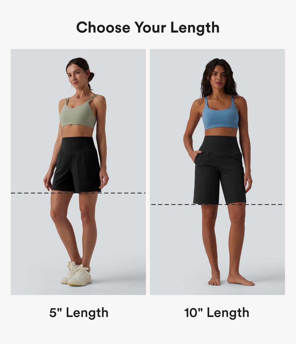 High Waisted Tummy Control Yoga Shorts 5'' with Pockets — Deep Woodland Green — view 2