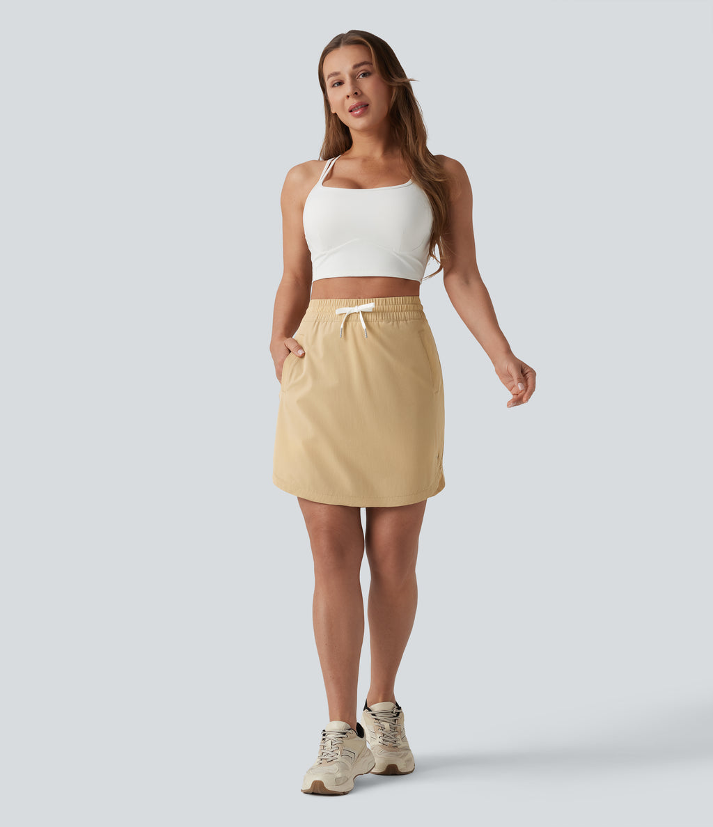 High Waisted Drawstring 2-in-1 Curved Hem Mini Golf Skirt with Pockets-Longer Length — Boulder — view 8