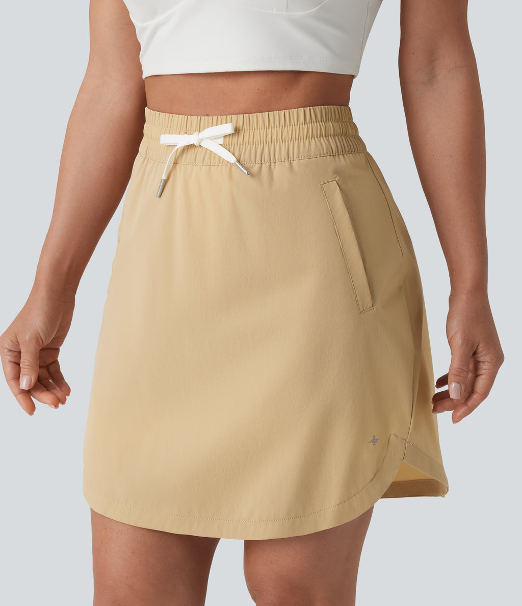 High Waisted Drawstring 2-in-1 Curved Hem Mini Golf Skirt with Pockets-Longer Length — Boulder — view 6