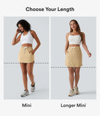 High Waisted Drawstring 2-in-1 Curved Hem Mini Golf Skirt with Pockets-Longer Length — Boulder — view 2