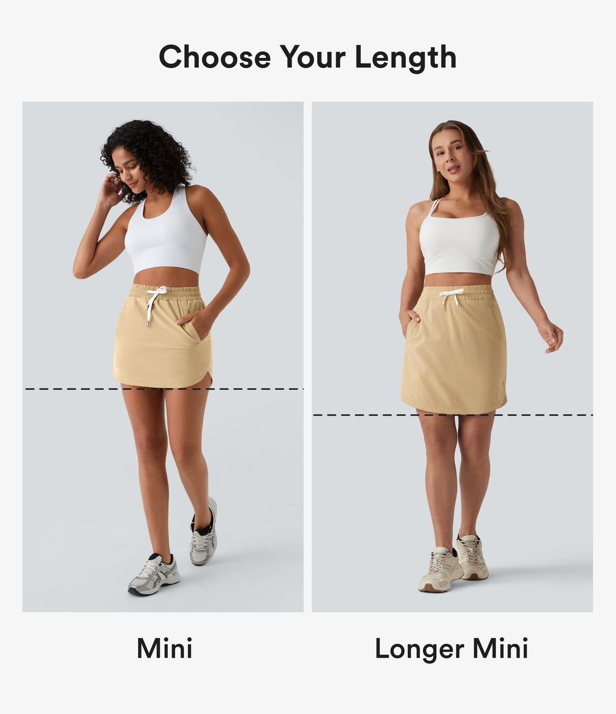 High Waisted Drawstring 2-in-1 Curved Hem Mini Golf Skirt with Pockets-Longer Length — Boulder — view 2