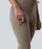 High Waisted Drawstring 7/8 Camping Cargo Leggings with Pockets — Dawn Brown — view 5