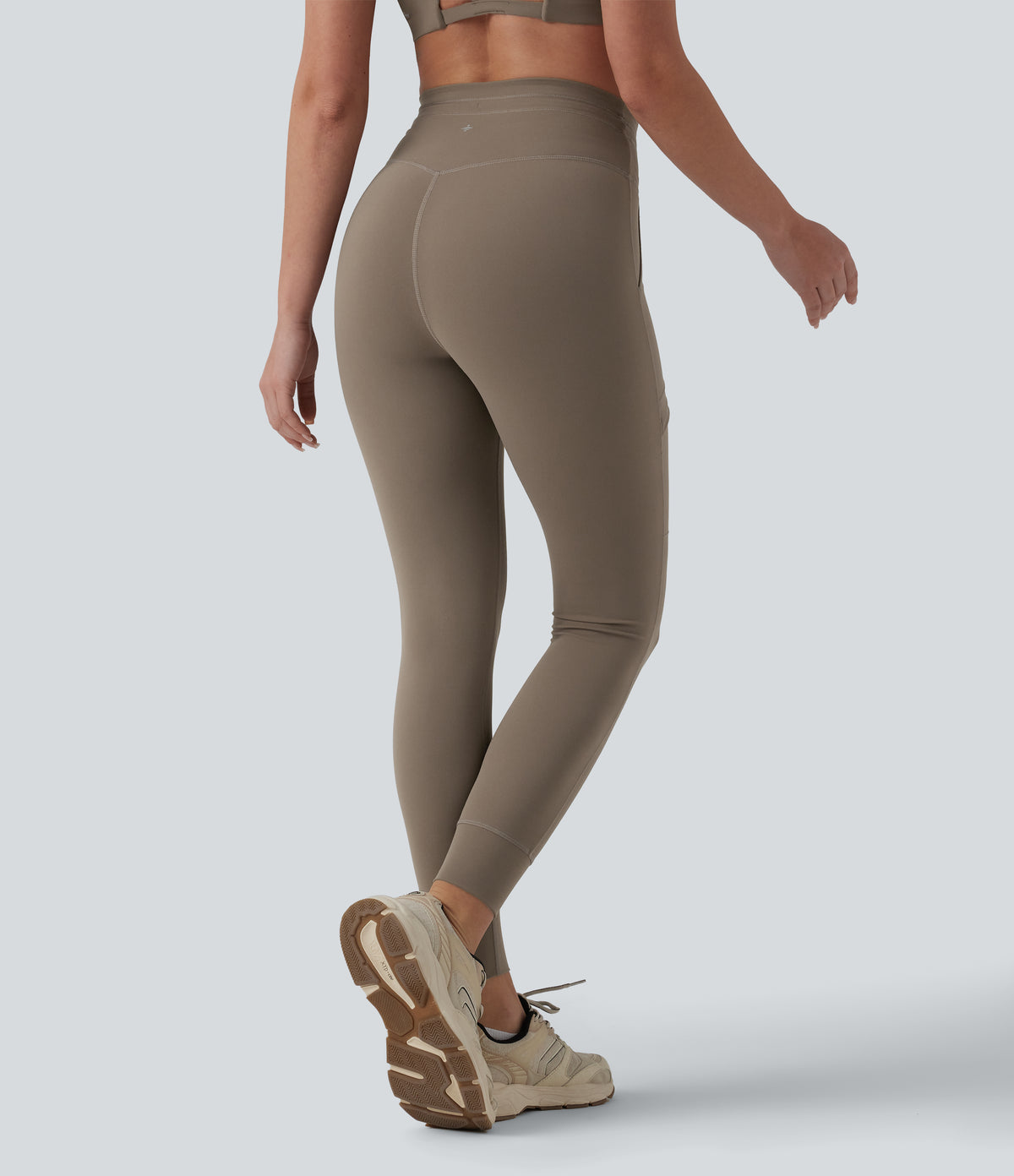 High Waisted Drawstring 7/8 Camping Cargo Leggings with Pockets — Dawn Brown — view 2