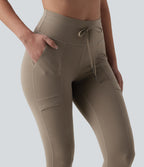 High Waisted Drawstring 7/8 Camping Cargo Leggings with Pockets — Dawn Brown — view 4
