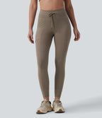 High Waisted Drawstring 7/8 Camping Cargo Leggings with Pockets — Dawn Brown — view 3