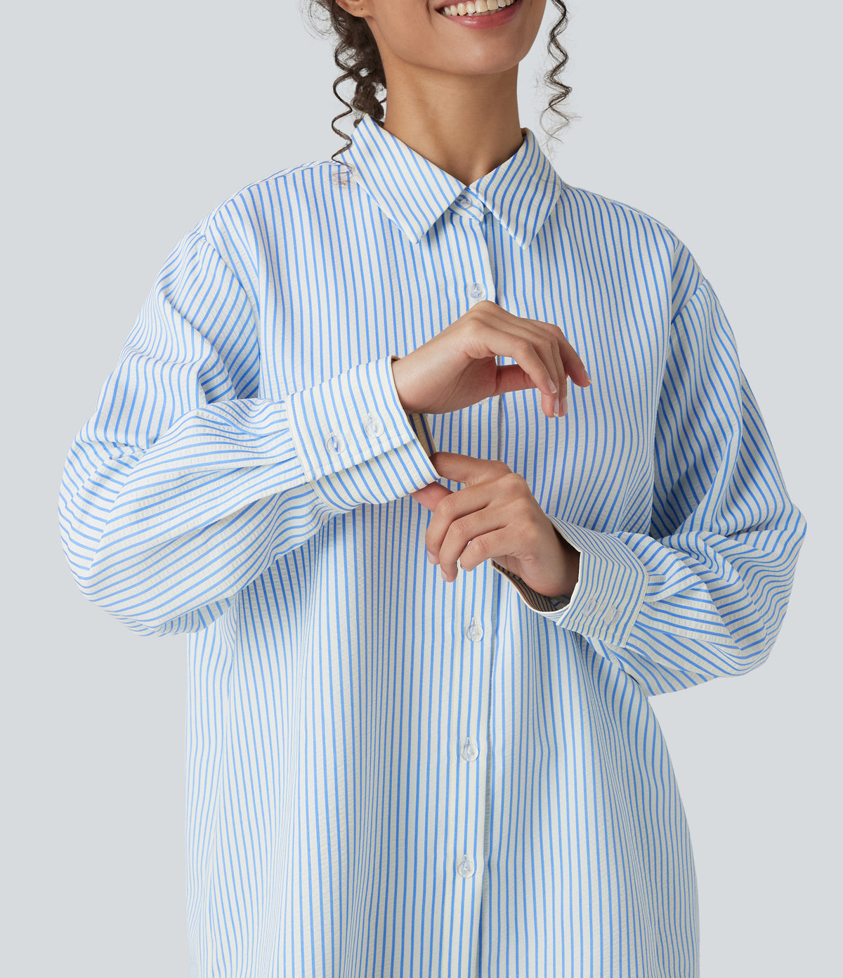 Long Sleeve Oversize Stripe Work Shirt — Airy Stripe — view 5