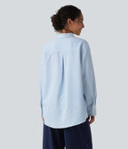 Long Sleeve Oversize Stripe Work Shirt — Airy Stripe — view 2