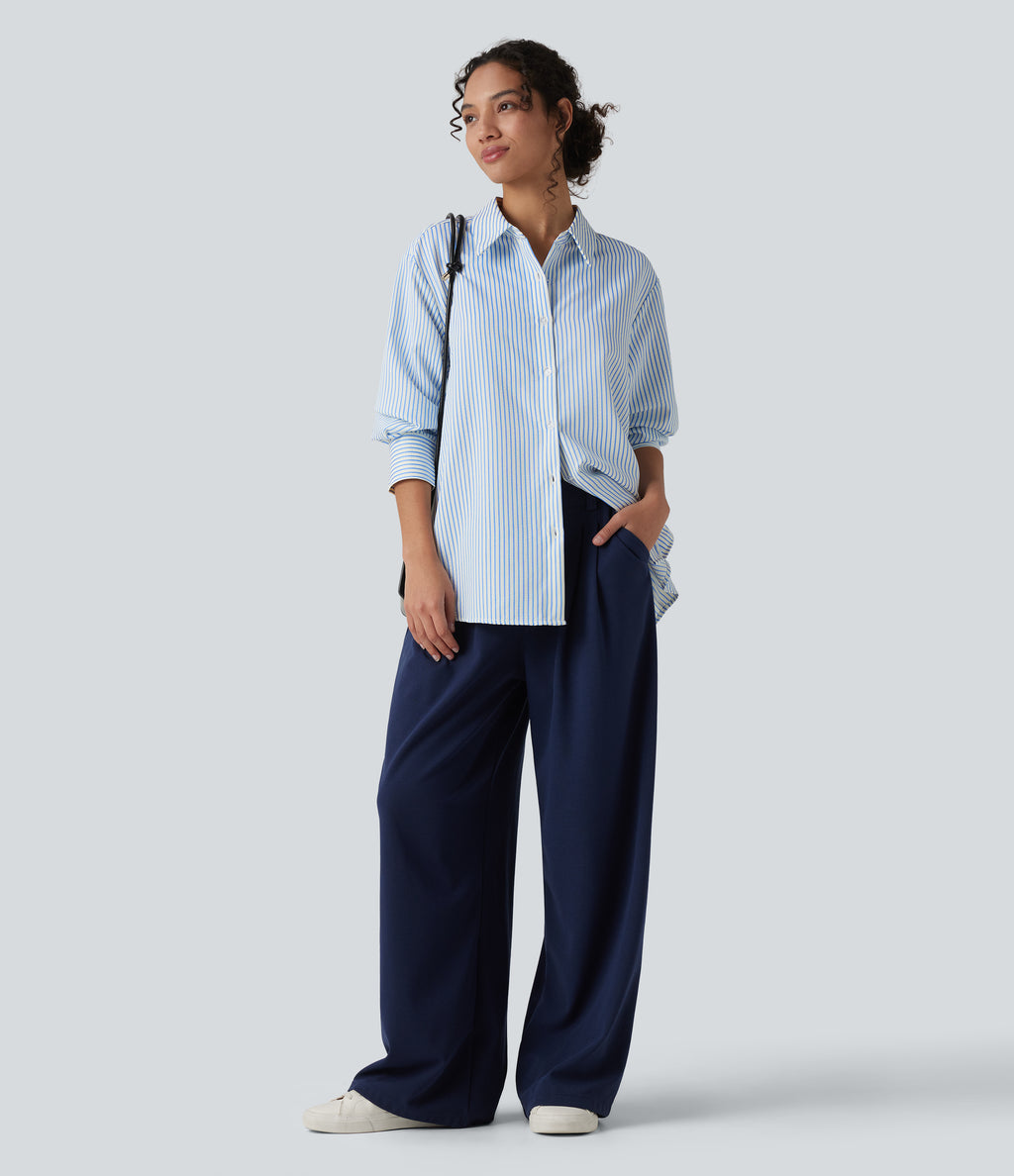 Long Sleeve Oversize Stripe Work Shirt — Airy Stripe — view 8