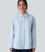 Long Sleeve Oversize Stripe Work Shirt — Airy Stripe — view 4