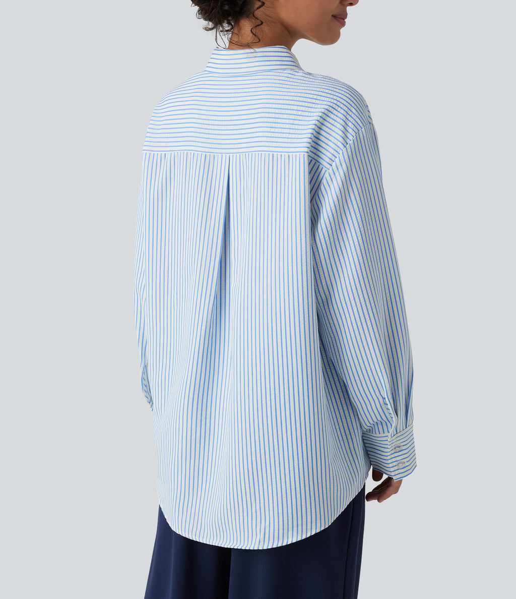 Long Sleeve Oversize Stripe Work Shirt — Airy Stripe — view 6