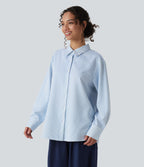 Long Sleeve Oversize Stripe Work Shirt — Airy Stripe — view 3